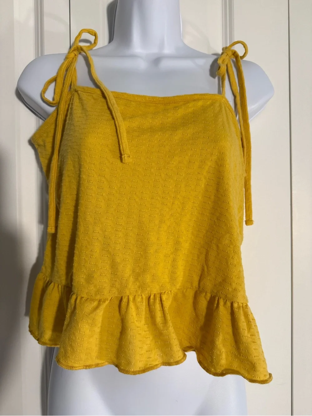 Billabong Mustard Tie-Shoulder Ruffle Tank